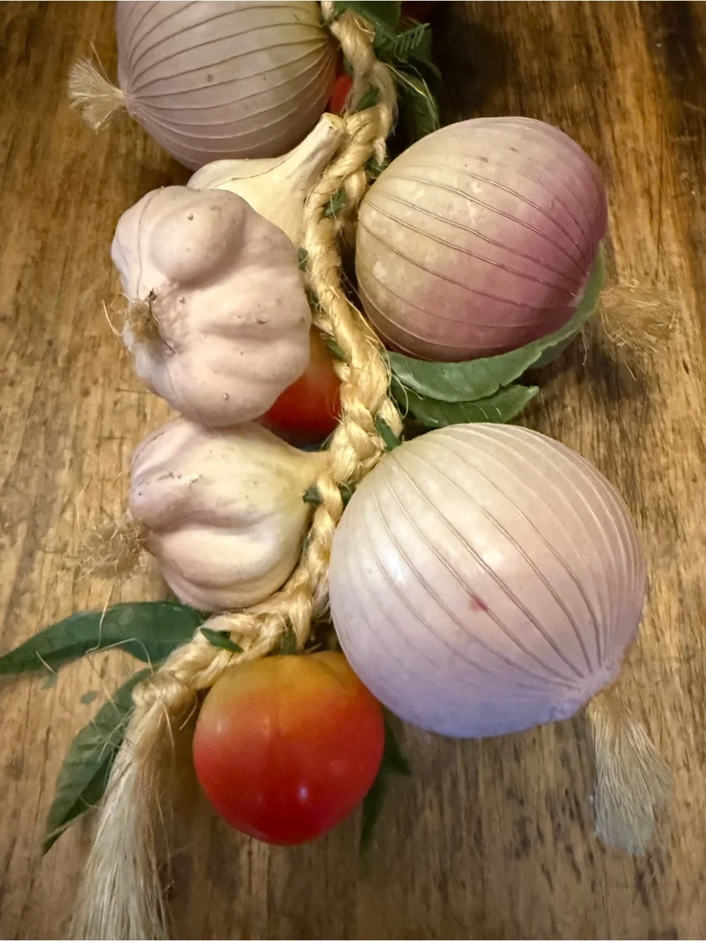 Vintage Funky 70'S Plastic Vegetable Hanging Decor Onions, Garlic, Peppers 21”